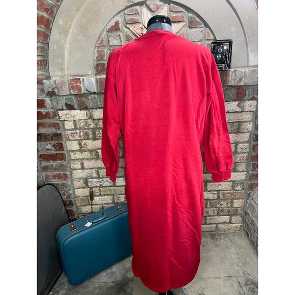 sweatshirt dress nightgown fuzzy cat plaid bow red white - Picture 7 of 9